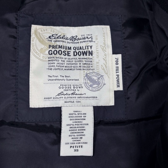 Eddie Bauer Goose Down Vest Womens Size XS EB700 Black Full Zip Snap Puffer - Picture 2 of 4